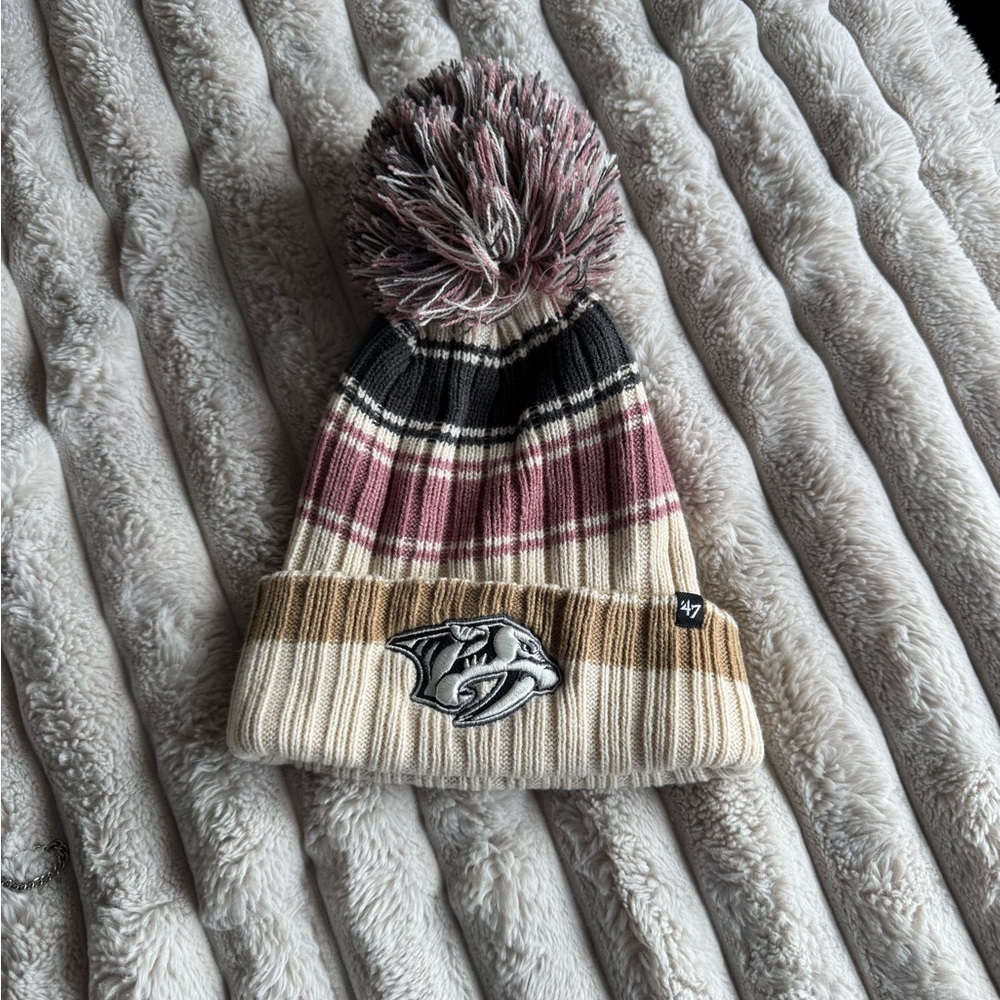Nashville Predators Multicolor Striped Beanie with Pom